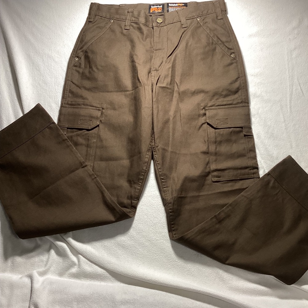Timberland PRO Mens 34x32 Original Fit Canvas Utility Cargo Pants Dark Brown NEW